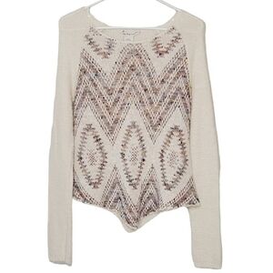 7117 * American Rag Aztec Tribal Print Sweater Cream Tan Size XS